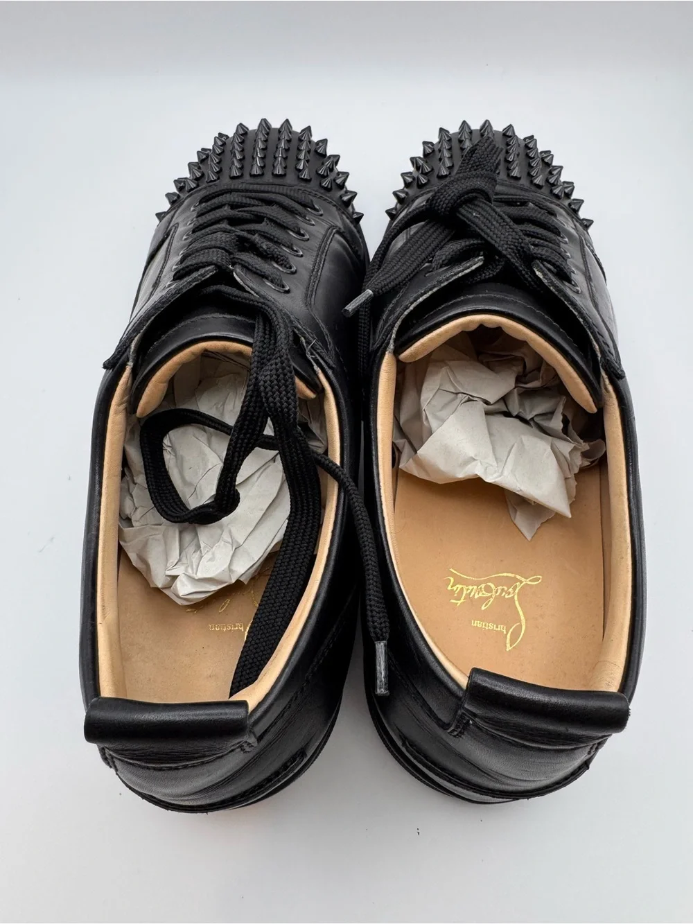 Christian Louboutin Louis Junior Spikes Black Leather Sneakers EU 43